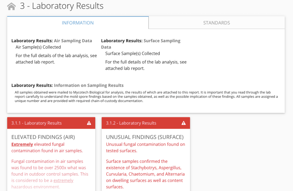 example of lab results and high alert red warnings